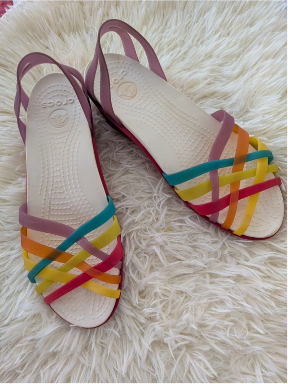 Crocs Huarache Rainbow Slingback Sandals Women's 9W Multicolor Comfort - Picture 3 of 11